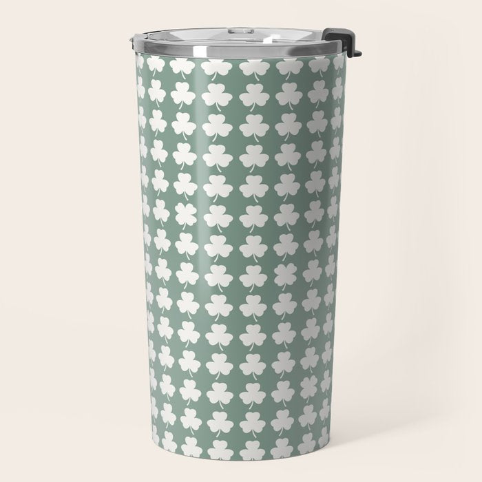 Clovers XXXIII Sage Green Botanical Pattern Travel Mug Gallery Image 2