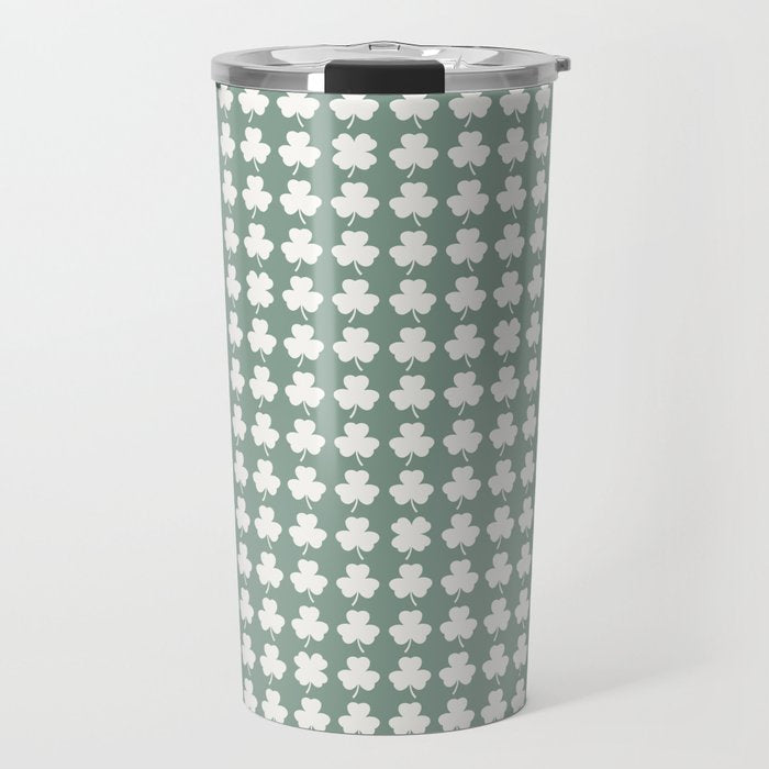 Clovers XXXIII Sage Green Botanical Pattern Travel Mug Gallery Image 1