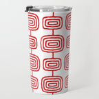 Mid Century Modern Atomic Rings Pattern Red 3 Travel Mug Gallery Image 3