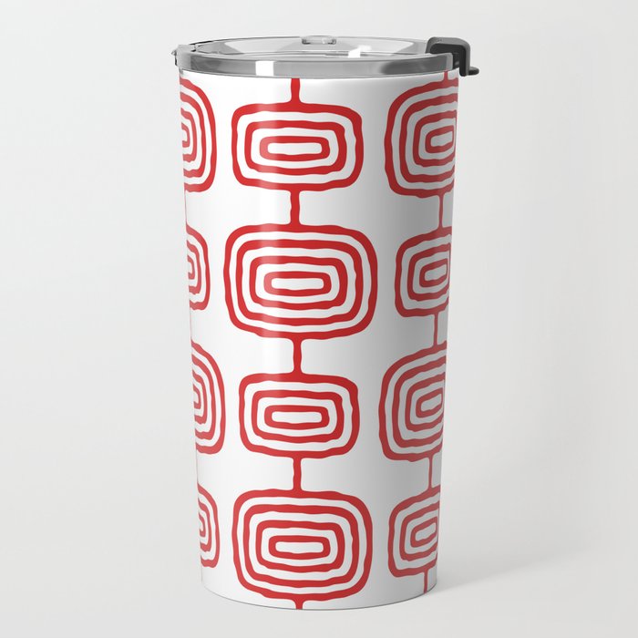 Mid Century Modern Atomic Rings Pattern Red 3 Travel Mug Gallery Image 2