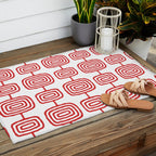 Mid Century Modern Atomic Rings Pattern Red 3 Outdoor Rug Gallery Image 2