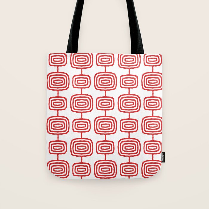 Mid Century Modern Atomic Rings Pattern Red 3 Tote Bag Gallery Image 1
