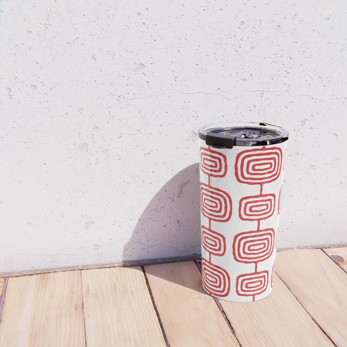 Mid Century Modern Atomic Rings Pattern Red 3 Travel Mug Gallery Image 4