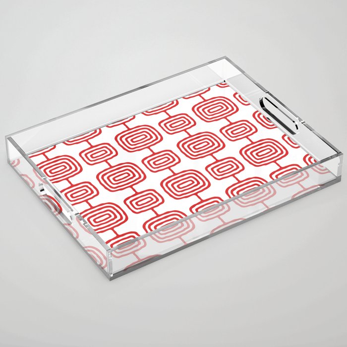 Mid Century Modern Atomic Rings Pattern Red 3 Acrylic Tray Gallery Image 1