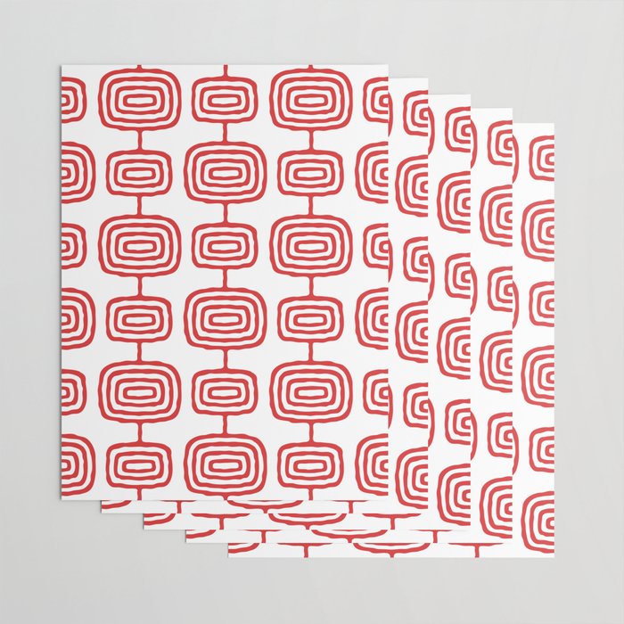 Mid Century Modern Atomic Rings Pattern Red 3 Wrapping Paper Gallery Image 3