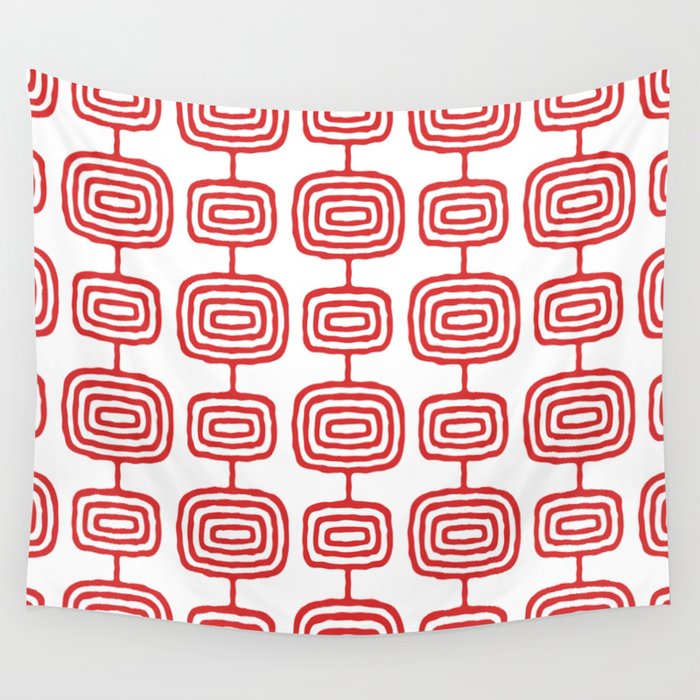 Mid Century Modern Atomic Rings Pattern Red 3 Wall Tapestry Gallery Image 4