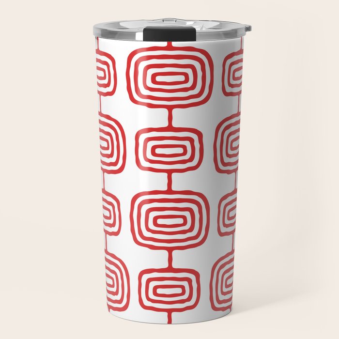 Mid Century Modern Atomic Rings Pattern Red 3 Travel Mug Gallery Image 1