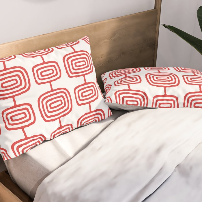 Mid Century Modern Atomic Rings Pattern Red 3 Pillow Sham Gallery Image 2