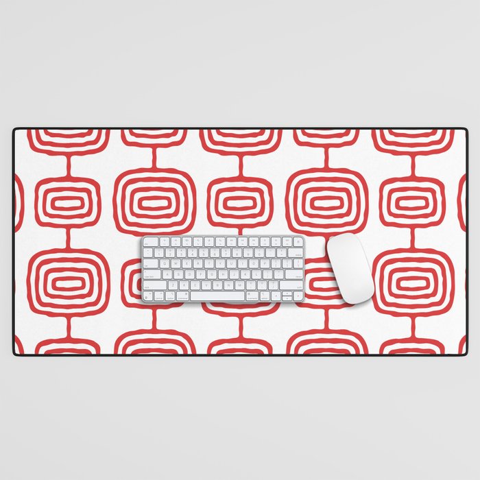 Mid Century Modern Atomic Rings Pattern Red 3 Desk Mat Gallery Image 1