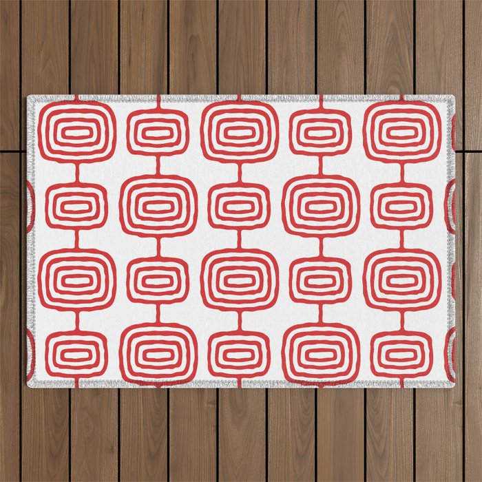 Mid Century Modern Atomic Rings Pattern Red 3 Outdoor Rug Gallery Image 1