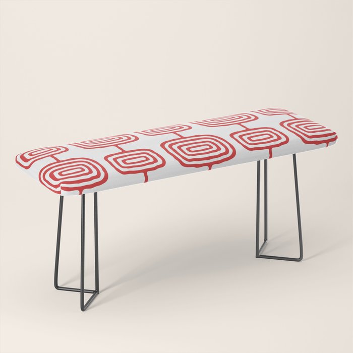 Mid Century Modern Atomic Rings Pattern Red 3 Bench Gallery Image 1
