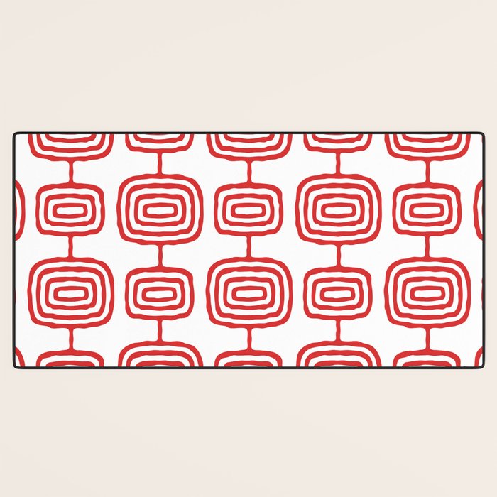 Mid Century Modern Atomic Rings Pattern Red 3 Desk Mat Gallery Image 3