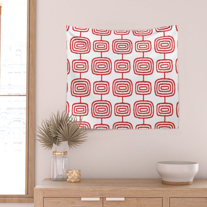 Mid Century Modern Atomic Rings Pattern Red 3 Wall Tapestry Gallery Image 2