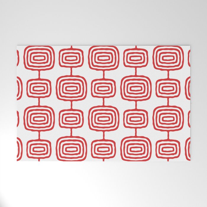 Mid Century Modern Atomic Rings Pattern Red 3 Welcome Mat Gallery Image 1