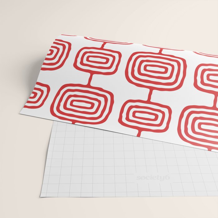 Mid Century Modern Atomic Rings Pattern Red 3 Wrapping Paper Gallery Image 2