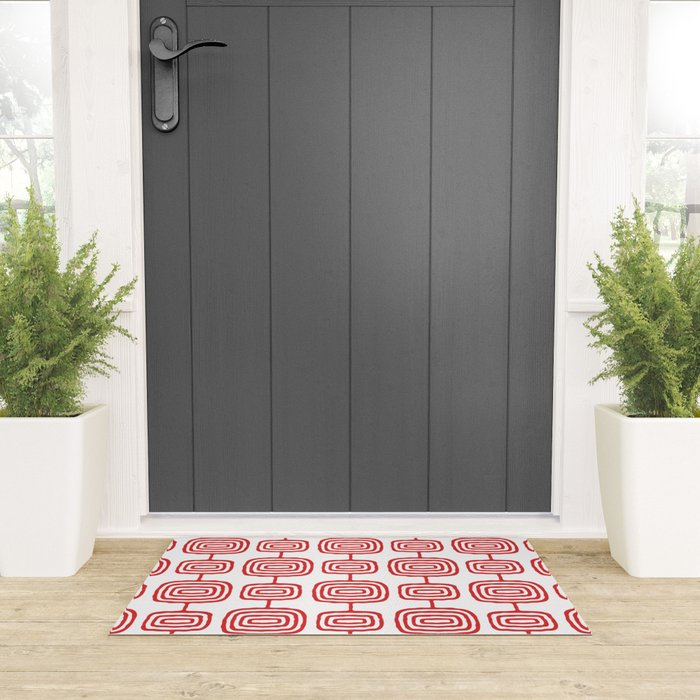 Mid Century Modern Atomic Rings Pattern Red 3 Welcome Mat Gallery Image 3