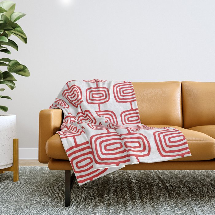 Mid Century Modern Atomic Rings Pattern Red 3 Throw Blanket Gallery Image 1