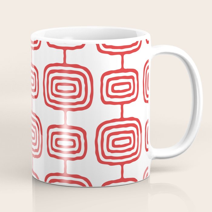 Mid Century Modern Atomic Rings Pattern Red 3 Coffee Mug Gallery Image 1