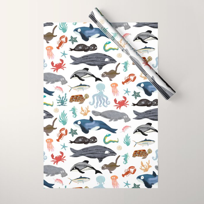 Sea Change: Ocean Animals Wrapping Paper Gallery Image 1