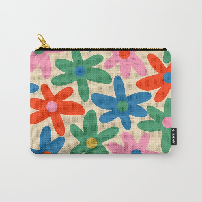 Daisy Time Colorful Retro Floral Pattern Carry All Pouch Gallery Image 1
