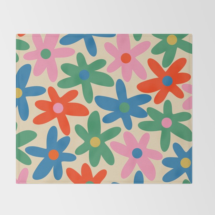 Daisy Time Colorful Retro Floral Pattern Throw Blanket Gallery Image 2