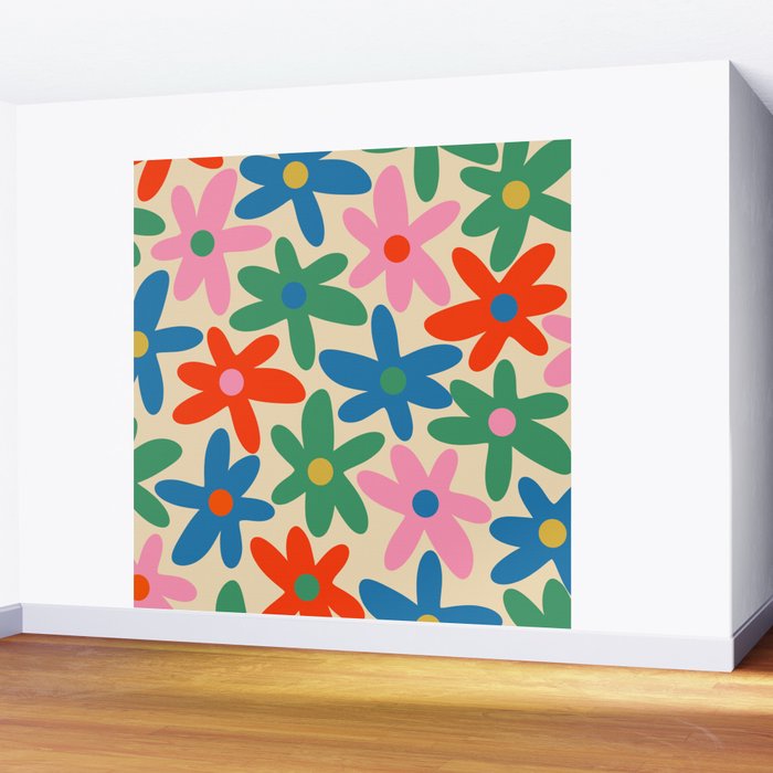 Daisy Time Colorful Retro Floral Pattern Wall Mural Gallery Image 2