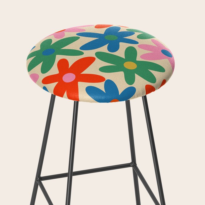 Daisy Time Colorful Retro Floral Pattern Stool Gallery Image 2