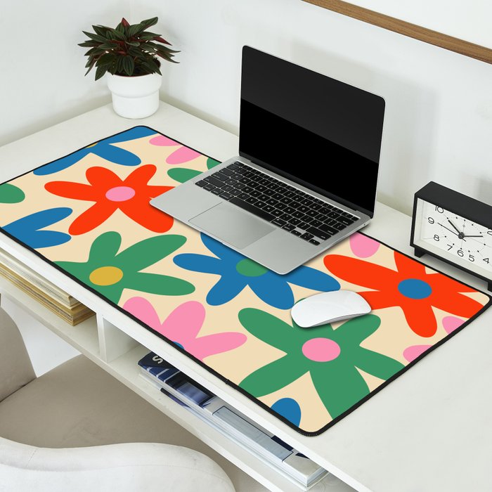 Daisy Time Colorful Retro Floral Pattern Desk Mat Gallery Image 2