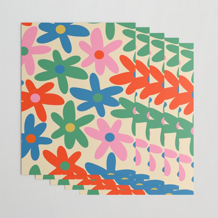 Daisy Time Colorful Retro Floral Pattern Wrapping Paper Gallery Image 3