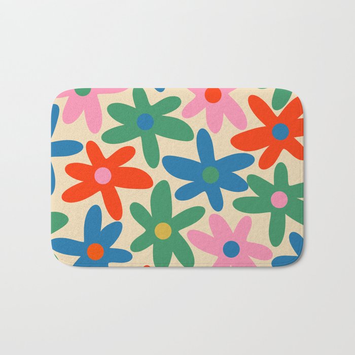 Daisy Time Colorful Retro Floral Pattern Bath Mat Gallery Image 1