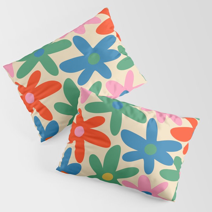 Daisy Time Colorful Retro Floral Pattern Pillow Sham Gallery Image 1