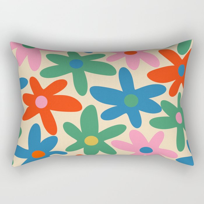 Daisy Time Colorful Retro Floral Pattern Rectangular Pillow Gallery Image 2