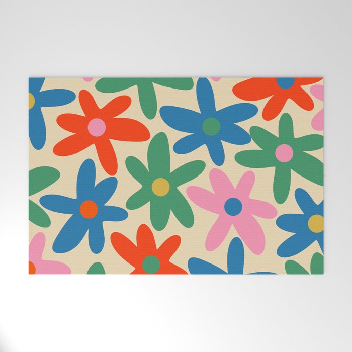 Daisy Time Colorful Retro Floral Pattern Welcome Mat Gallery Image 1