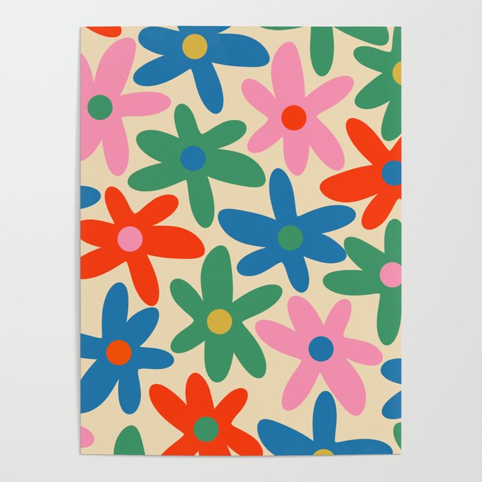 Daisy Time Colorful Retro Floral Pattern Poster Gallery Image 4