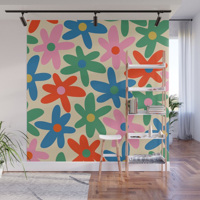 Daisy Time Colorful Retro Floral Pattern Wall Mural Gallery Image 1