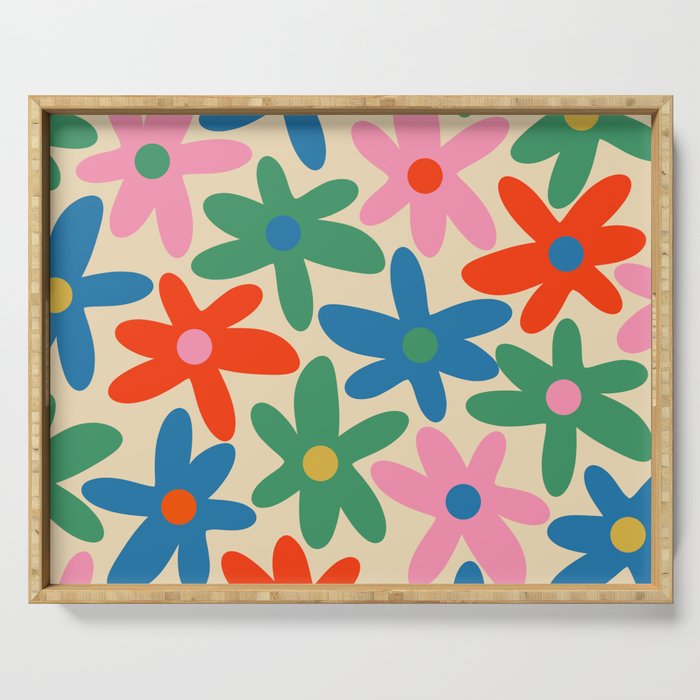 Daisy Time Colorful Retro Floral Pattern Serving Tray Gallery Image 1