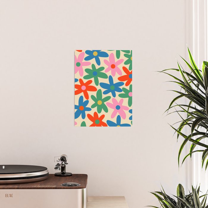 Daisy Time Colorful Retro Floral Pattern Poster Gallery Image 2