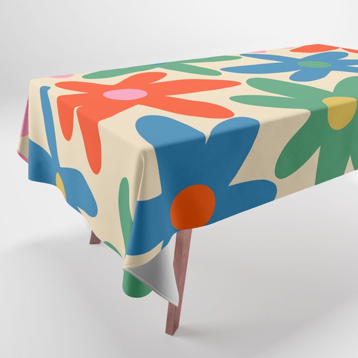 Daisy Time Colorful Retro Floral Pattern Tablecloth Gallery Image 1