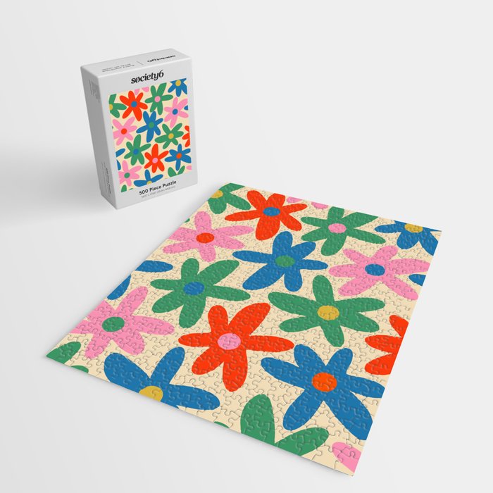 Daisy Time Colorful Retro Floral Pattern Jigsaw Puzzle Gallery Image 2