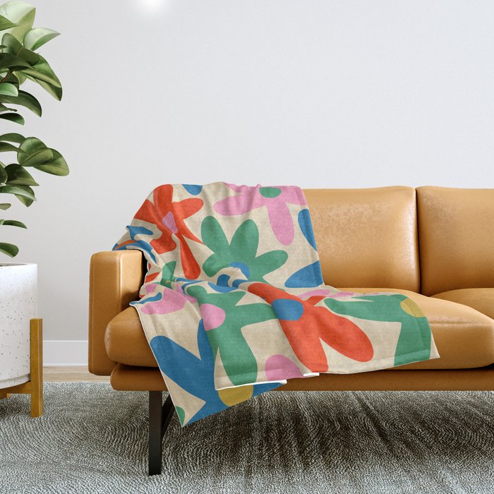 Daisy Time Colorful Retro Floral Pattern Throw Blanket Gallery Image 1
