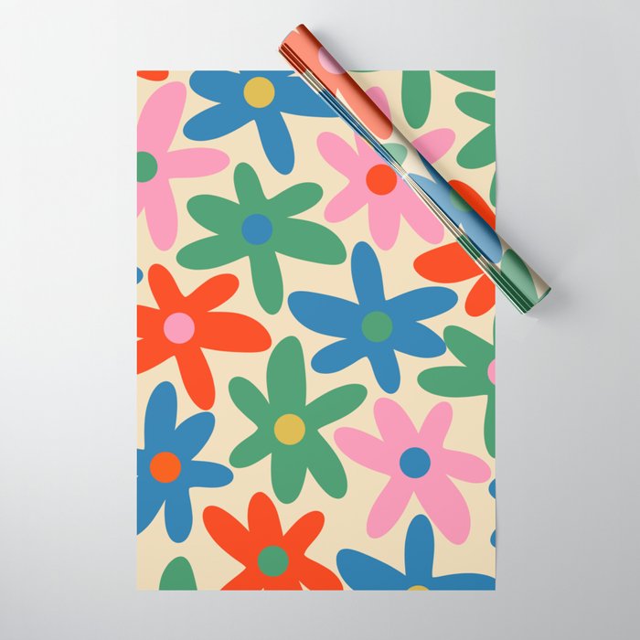 Daisy Time Colorful Retro Floral Pattern Wrapping Paper Gallery Image 1