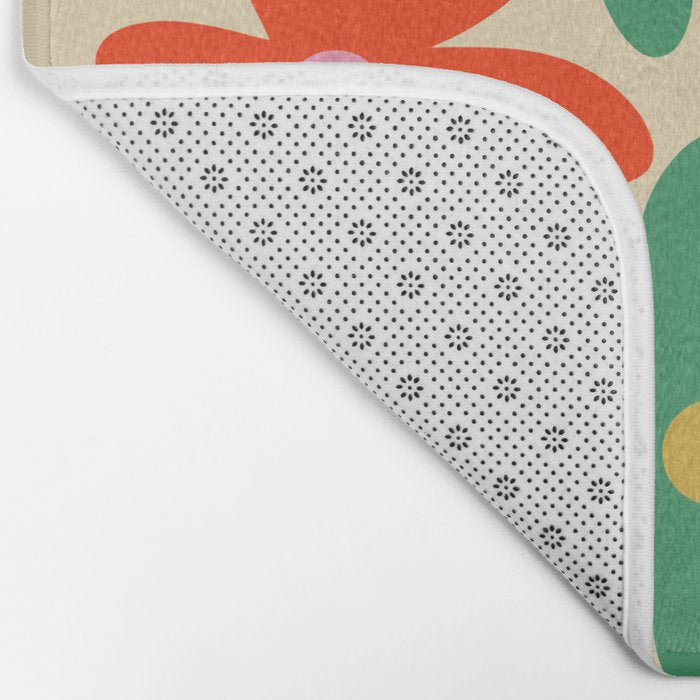 Daisy Time Colorful Retro Floral Pattern Bath Mat Gallery Image 2
