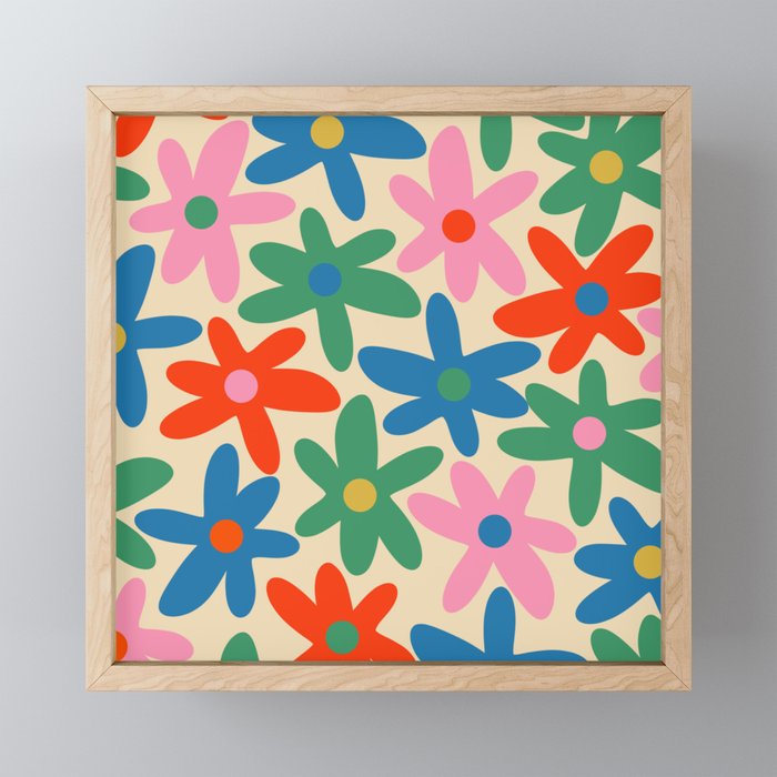 Daisy Time Colorful Retro Floral Pattern Mini Art Print Gallery Image 1