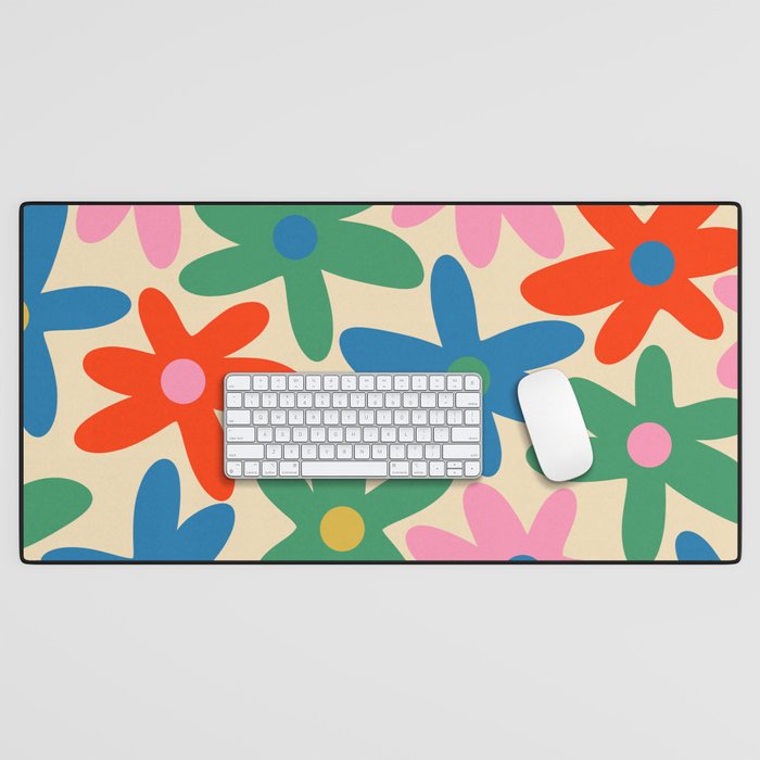 Daisy Time Colorful Retro Floral Pattern Desk Mat Gallery Image 1