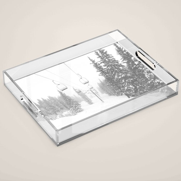 Empty Chairlift // Alone on the Mountain at Copper Whiteout Conditions Foggy Snowfall Acrylic Tray Gallery Image 1