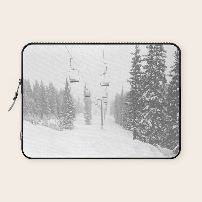 Empty Chairlift // Alone on the Mountain at Copper Whiteout Conditions Foggy Snowfall Laptop Sleeve Gallery Image 1