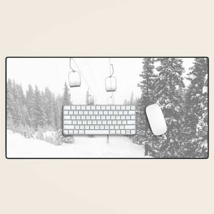 Empty Chairlift // Alone on the Mountain at Copper Whiteout Conditions Foggy Snowfall Desk Mat Gallery Image 1