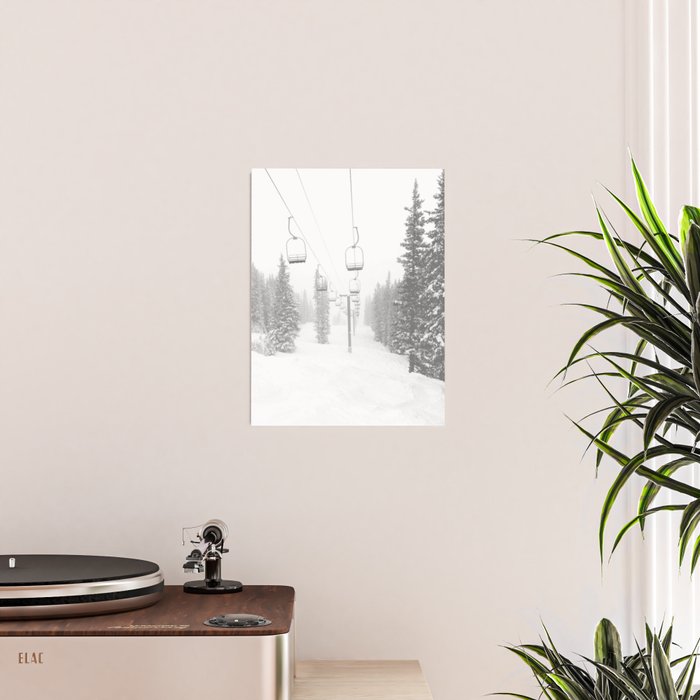 Empty Chairlift // Alone on the Mountain at Copper Whiteout Conditions Foggy Snowfall Poster Gallery Image 2