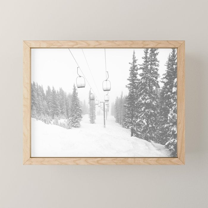 Empty Chairlift // Alone on the Mountain at Copper Whiteout Conditions Foggy Snowfall Mini Art Print Gallery Image 1
