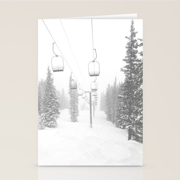 Empty Chairlift // Alone on the Mountain at Copper Whiteout Conditions Foggy Snowfall Stationery Card Gallery Image 1